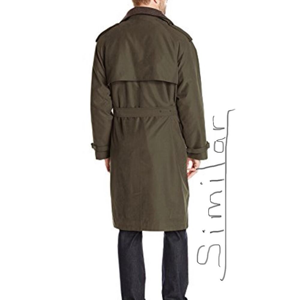 London Fog Mens Trench Coat 44 Reg Olive Green Lined Double Breasted Old Money - Picture 12 of 16